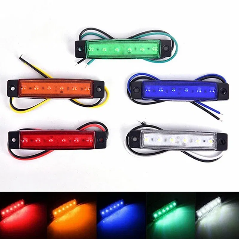 Emitting Color: Crystal Blue - 1Pcs Truck Trailer Side Marker Indicators clearance Light Car Brake Rear Highlight Tail Light 6LED 12V/24V Warning Signal Lamp