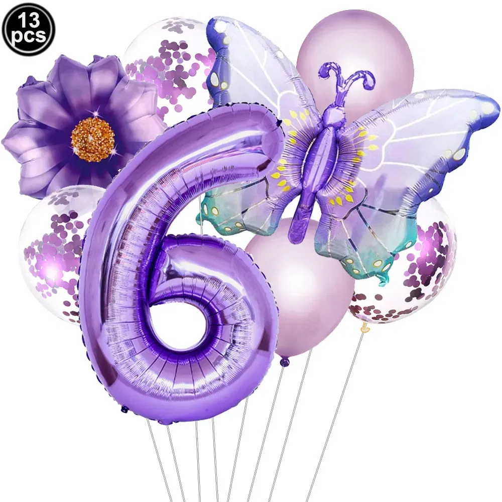 Color: Chocolate - Butterfly Balloon Set 32/40inch Number Balloon Princess Garden Decoration Girl Fairy Birthday Party Balloon