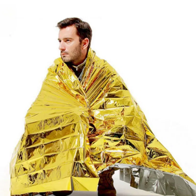 Color: green, Ships From: CHINA - Emergency Thermal Poncho Blanket Lightweight Folding Water Resistant Windproof Sunshade Reusable First Aid Camping Mat Pad