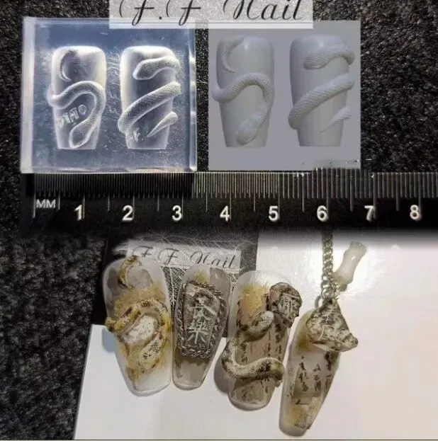 Color: NUDE - 1pc  Snake Flamingo Jellyfish Dragon Dtream 3D Acrylic Mold  Nail Art DIY  Silicone  Nail Art Templates Nails Mold