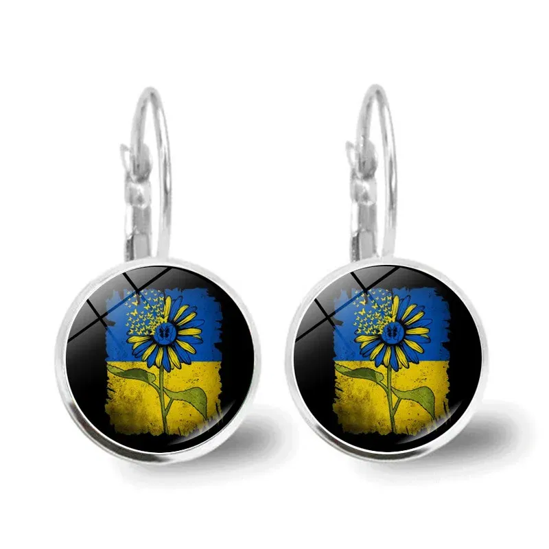 Metal Color: REDDISH BROWN - Ukrainian Element Earrings Women's Simple and Versatile Yellow and Blue Sunflower Butterfly Earrings Earrings Temperament