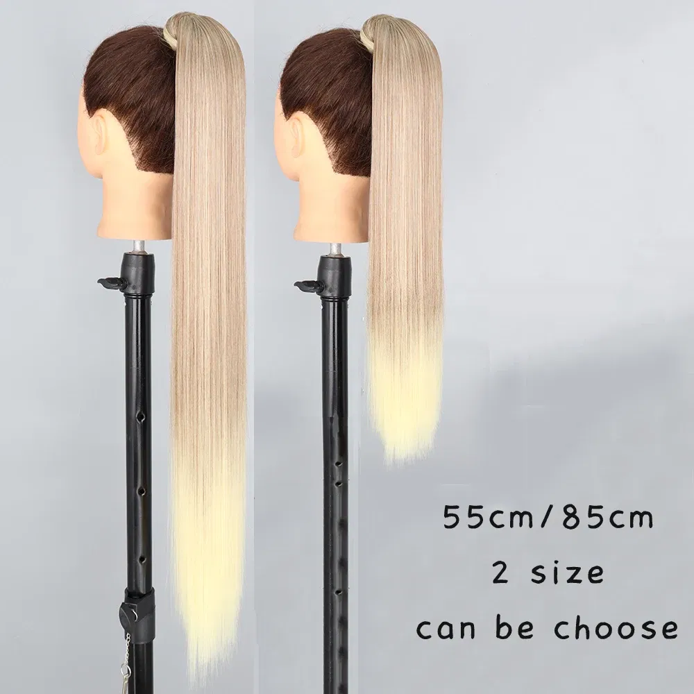Color: #18, Stretched Length: 34inches - AZQUEEN Straight Synthetic Hairpiece With Ponytail 85cm Super Long Wrap Around Clip In Hair Extensions Pony Tail For Daily Wear