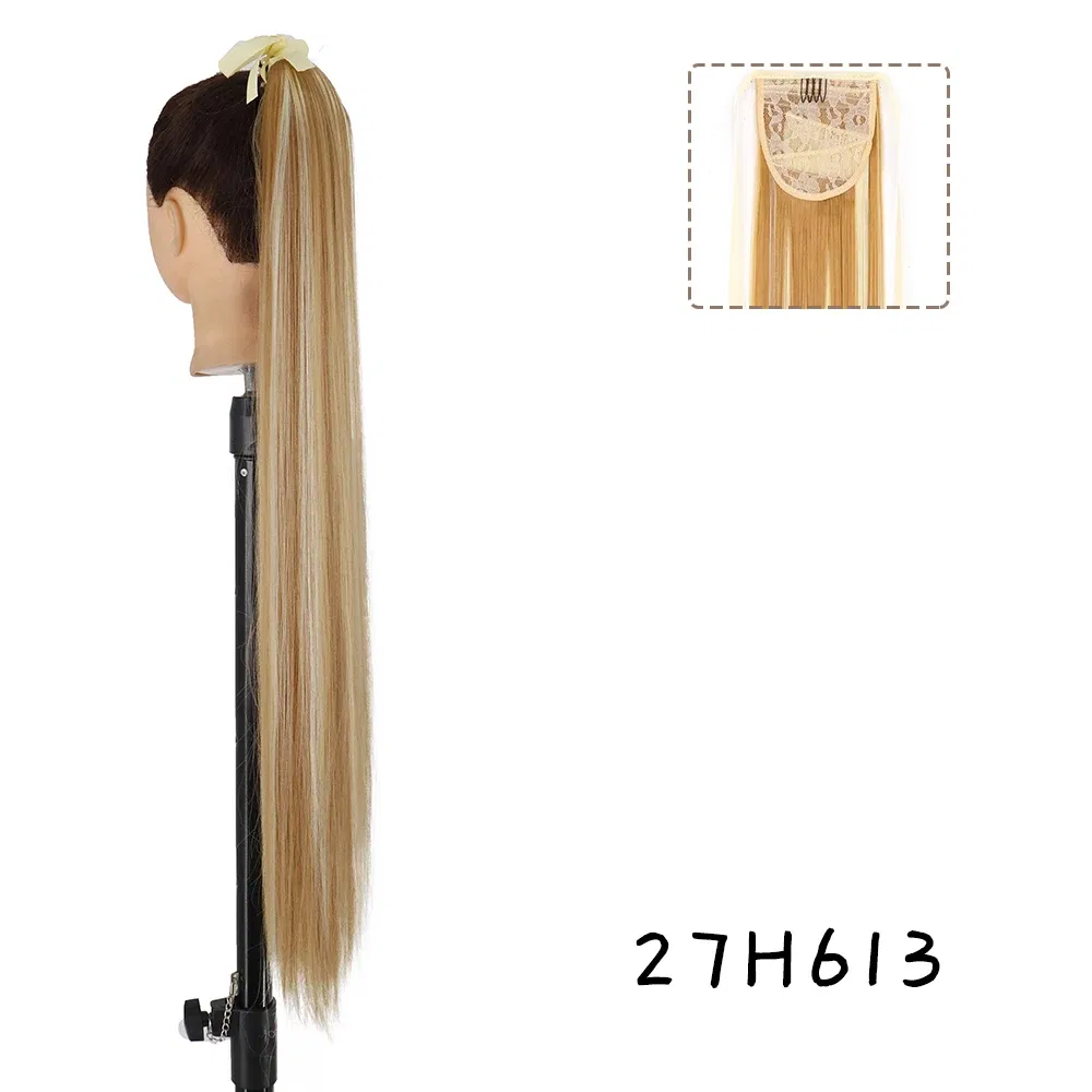 Color: #18, Stretched Length: 34inches - AZQUEEN Straight Synthetic Hairpiece With Ponytail 85cm Super Long Wrap Around Clip In Hair Extensions Pony Tail For Daily Wear