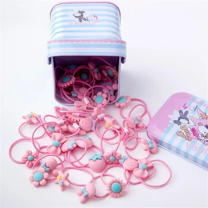 Color: Red - 40Pcs/Lot New Headband Hairband Girls Hair Accessories Gift Box Elastic Hair Bands Flower Hair Clip Bows Cute Hairbands for Kids