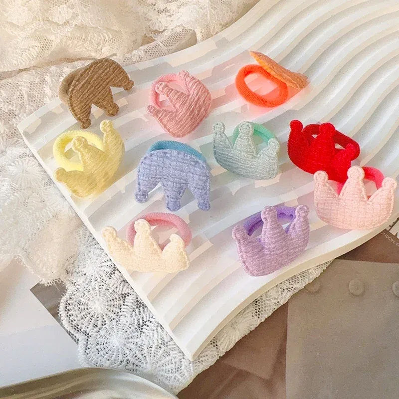 Color: Dark pink - 10/30pcs girls star butterflies children's hairband harmless hair cute towels rope ponytail rack children's rubber band headwear