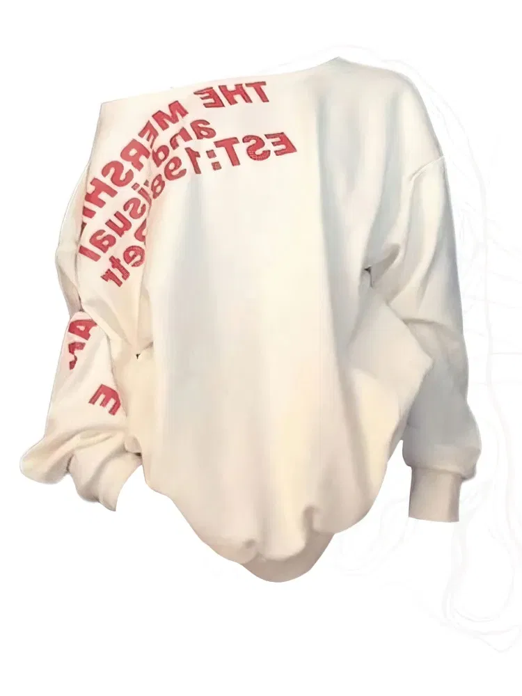 Color: WHITE, Size: XS - Y2k Sexy Oversize T shirt Women Streetwear Print Long sleeve Basic Top Lady Fall Winter Korean Fashion Oversized Tees Shirt