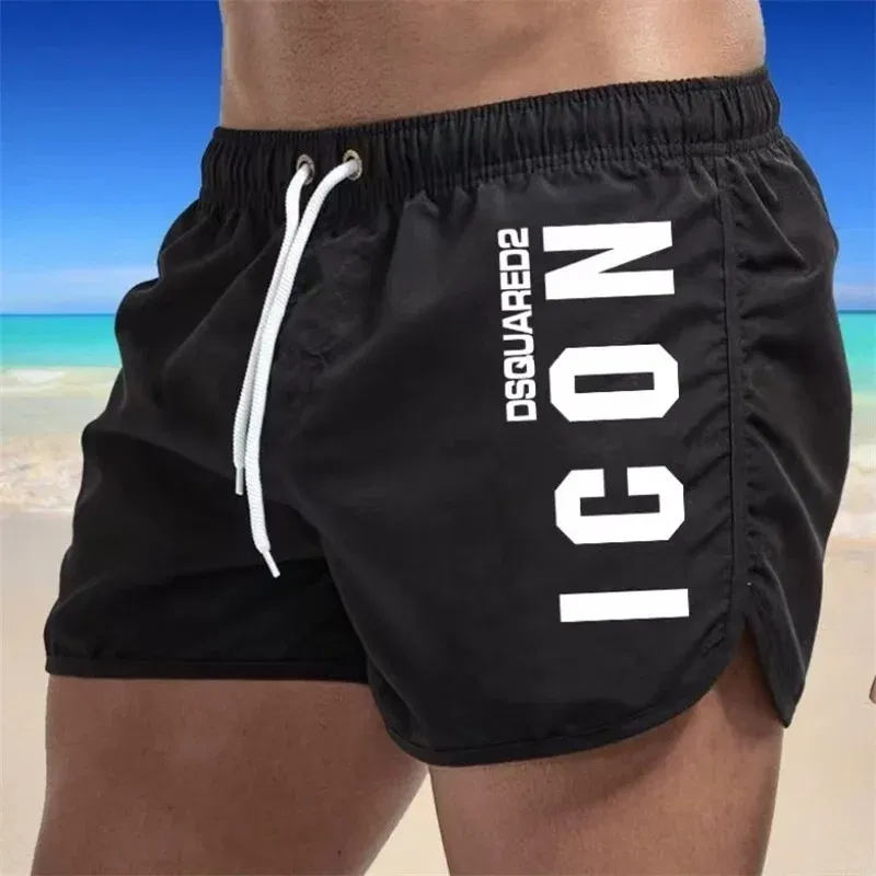 Color: WHITE, Size: L - Summer men's luxury beach pants clothing quick dry gym jogging sexy shorts vacation casual swimming trunks