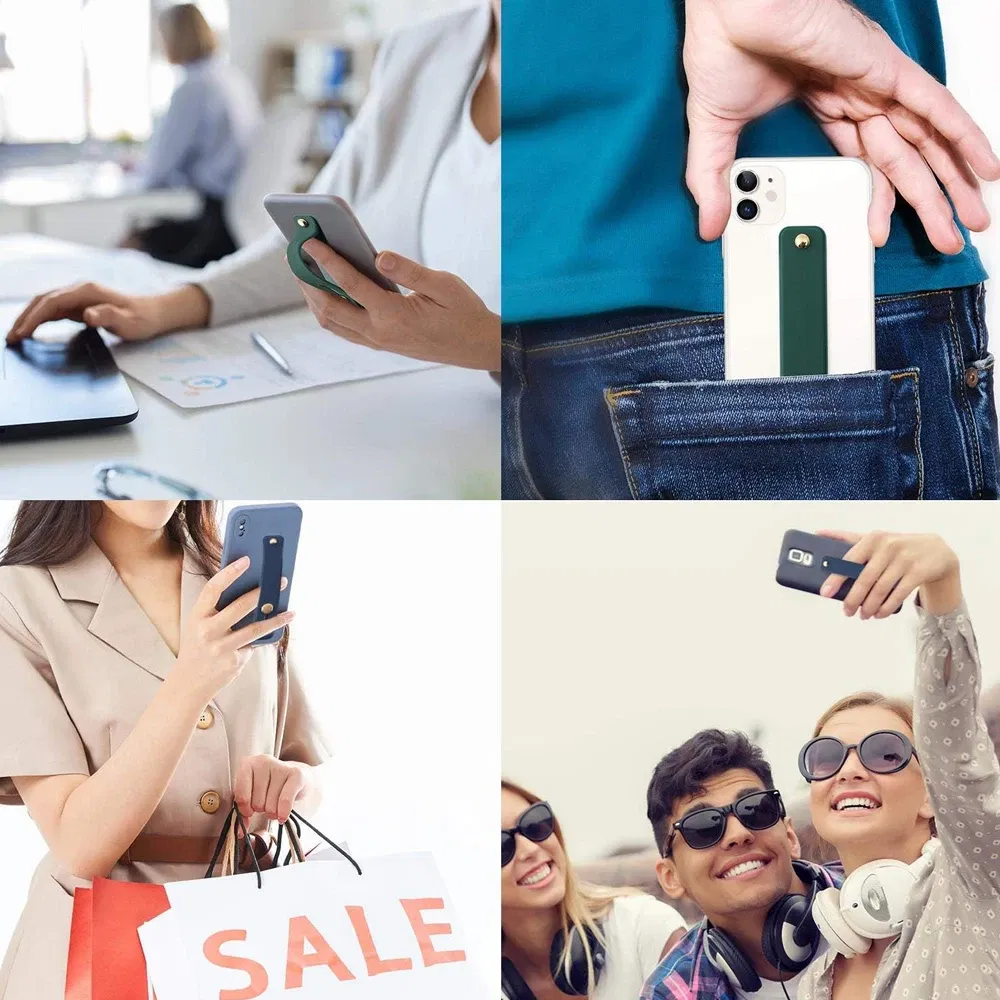 Color: Black - Wrist Band Hand Band Finger Grip Mobile Phone Holder Stand Push Pull Universal Plain Color Phone Socket Holder for iPhone Xiaomi