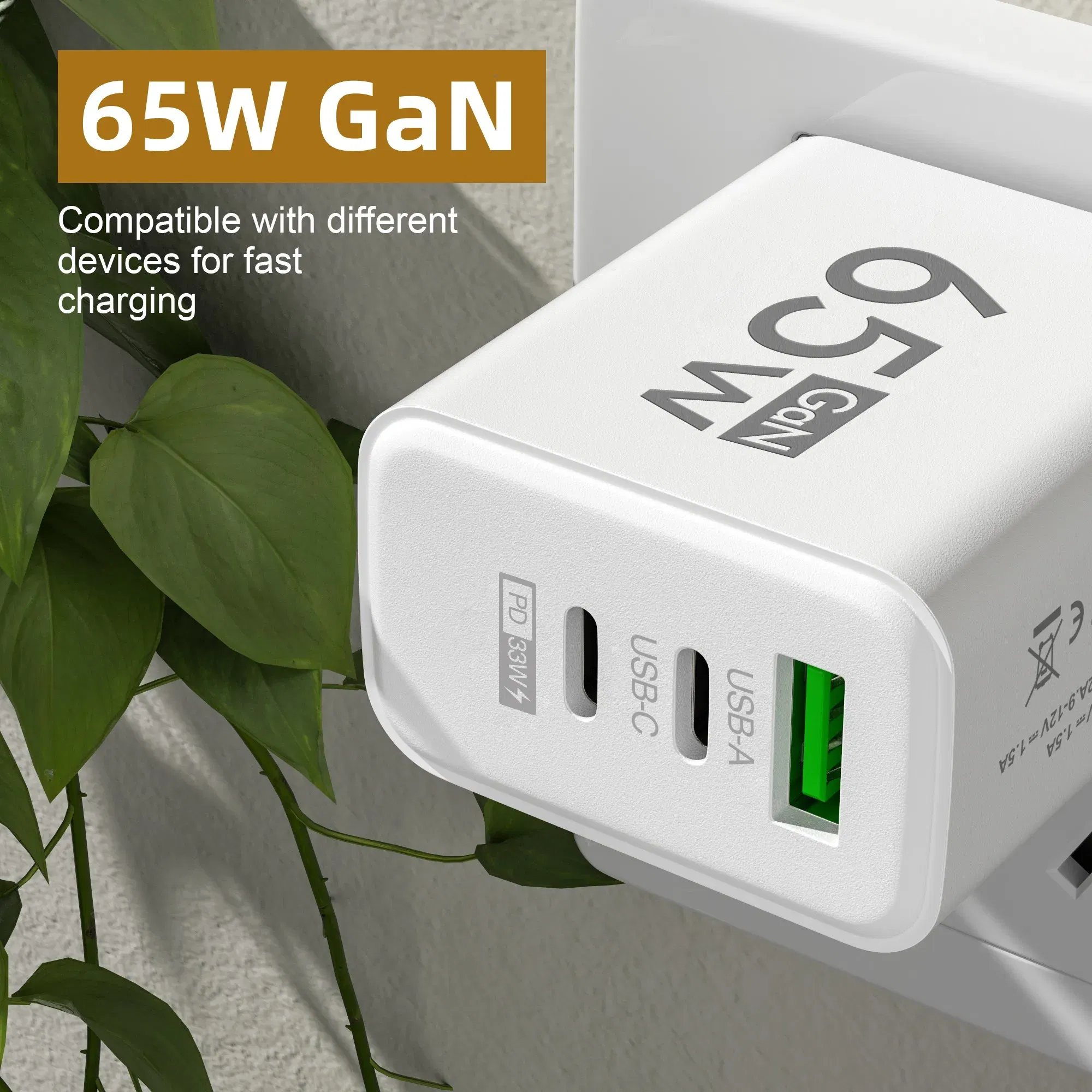 Plug Type: DE - 65W PD USB GaN Charger 3 Ports Fast Charging Mobile Phone Charger Wall Adapter For IPhone15 Samsung Xiaomi Redmi EU/US/UK Plug
