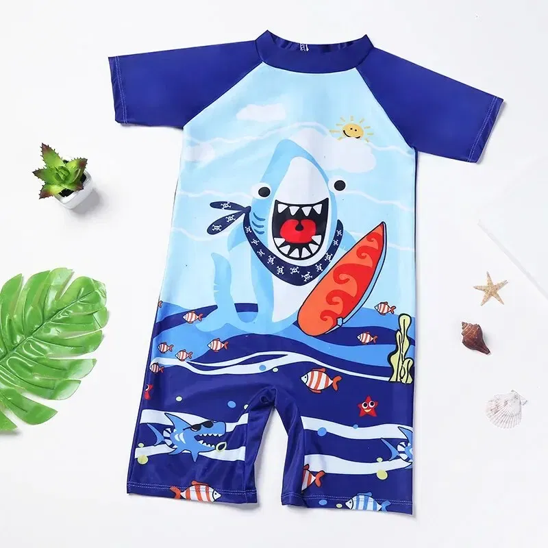 Size: L, Color: Blue - Children's Summer Bathing Suit One-piece Boys Little Middle Children Cute Cartoon Baby Children Swimming in Hot Springs Special