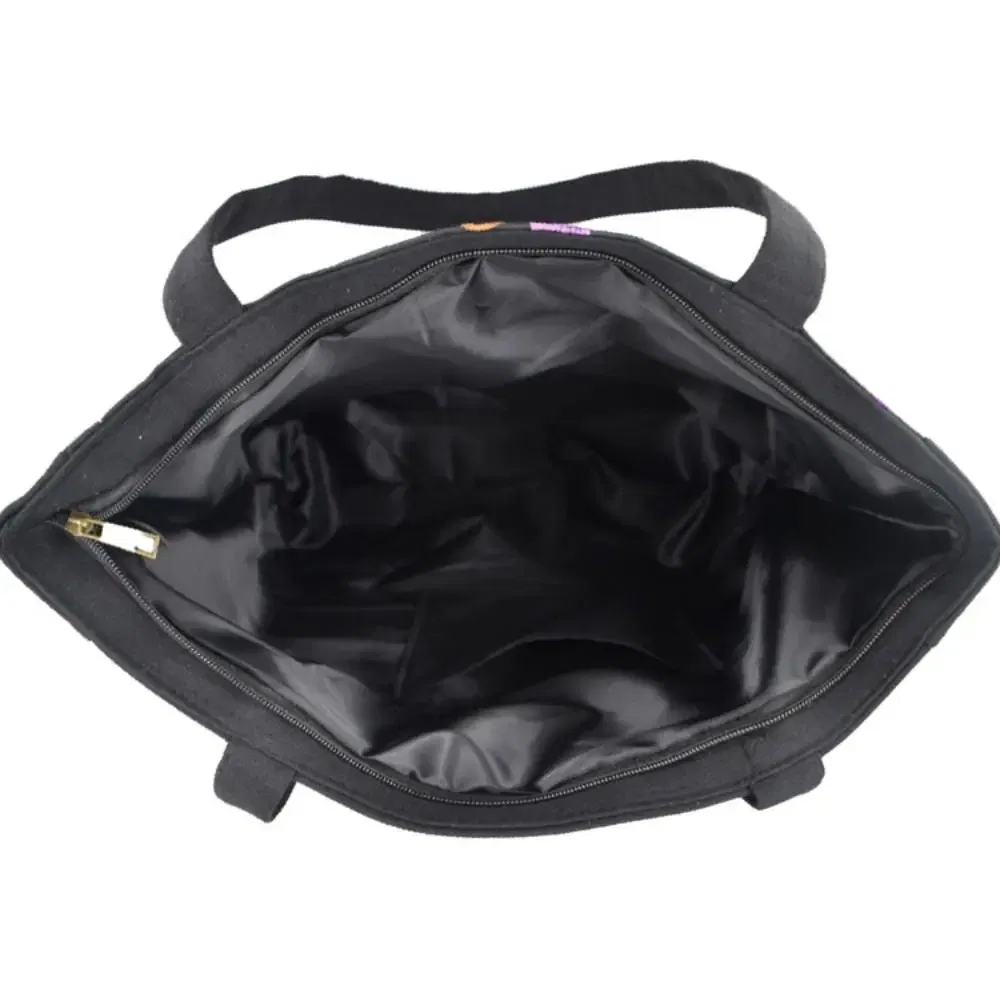 Color: Brown - Ethnic Style Women Shoulder Bag Casual Canvas Large Capacity Embroidered Tote Bag Handbag Colorful Shopping Bag