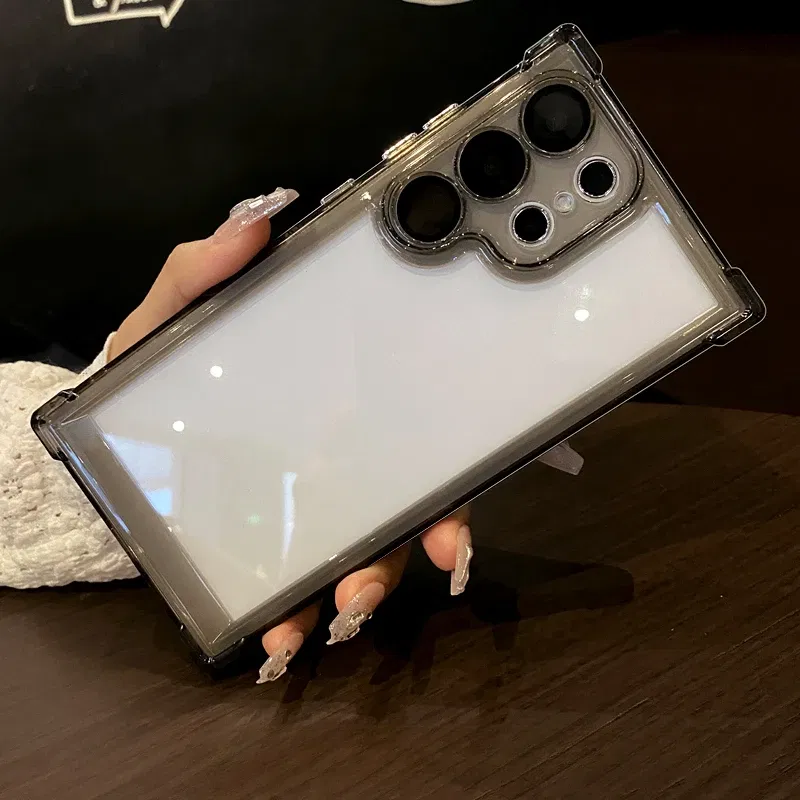 Color: black, Material: PU - Luxury Shockproof Clear Acrylic Case For Samsung Galaxy S24 S23 FE S22 Plus S24 Ultra A34 A54 A15 A25 A35 A55 A53 5G Hard Cover