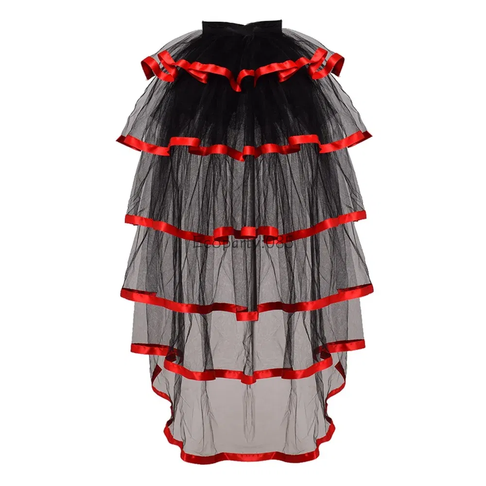 Color: Red, Size: One Size, Ships From: CHINA - Women Punk Puffy Ruffle Tutu Bustle Skirts Sexy Steampunk Cocktail Party Tie-on Overskirt Gothic Tulle Skirt for Female