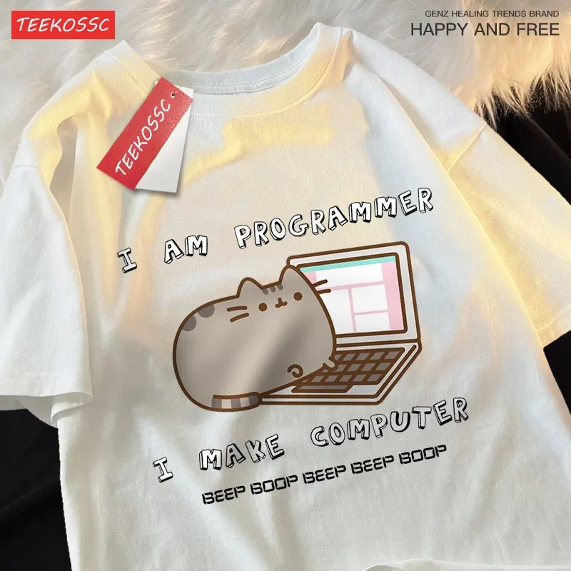 Color: SKY BLUE, Size: L - I Am Programmer I Make Computer Mens T Shirts Summer Cotton T-Shirt Oversized Loose Short Sleeve Crewneck Tee Clothes Fashion