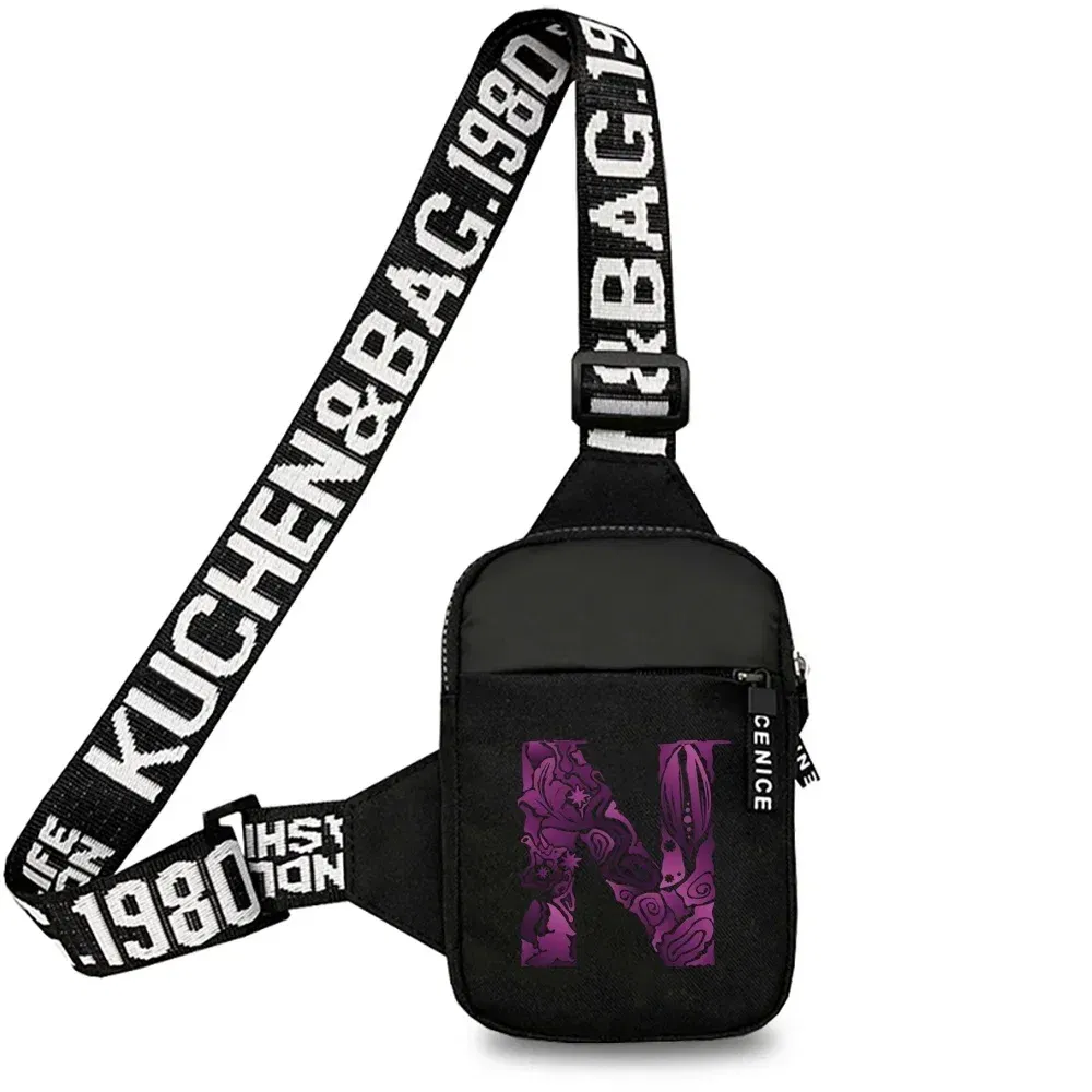 Color: WHITE - Sports Chest Bag Men Small Mobile Phone Messenger Bags Waist Bags Multi-Function Carry-on Bag Engrave Image Initial Name Patter