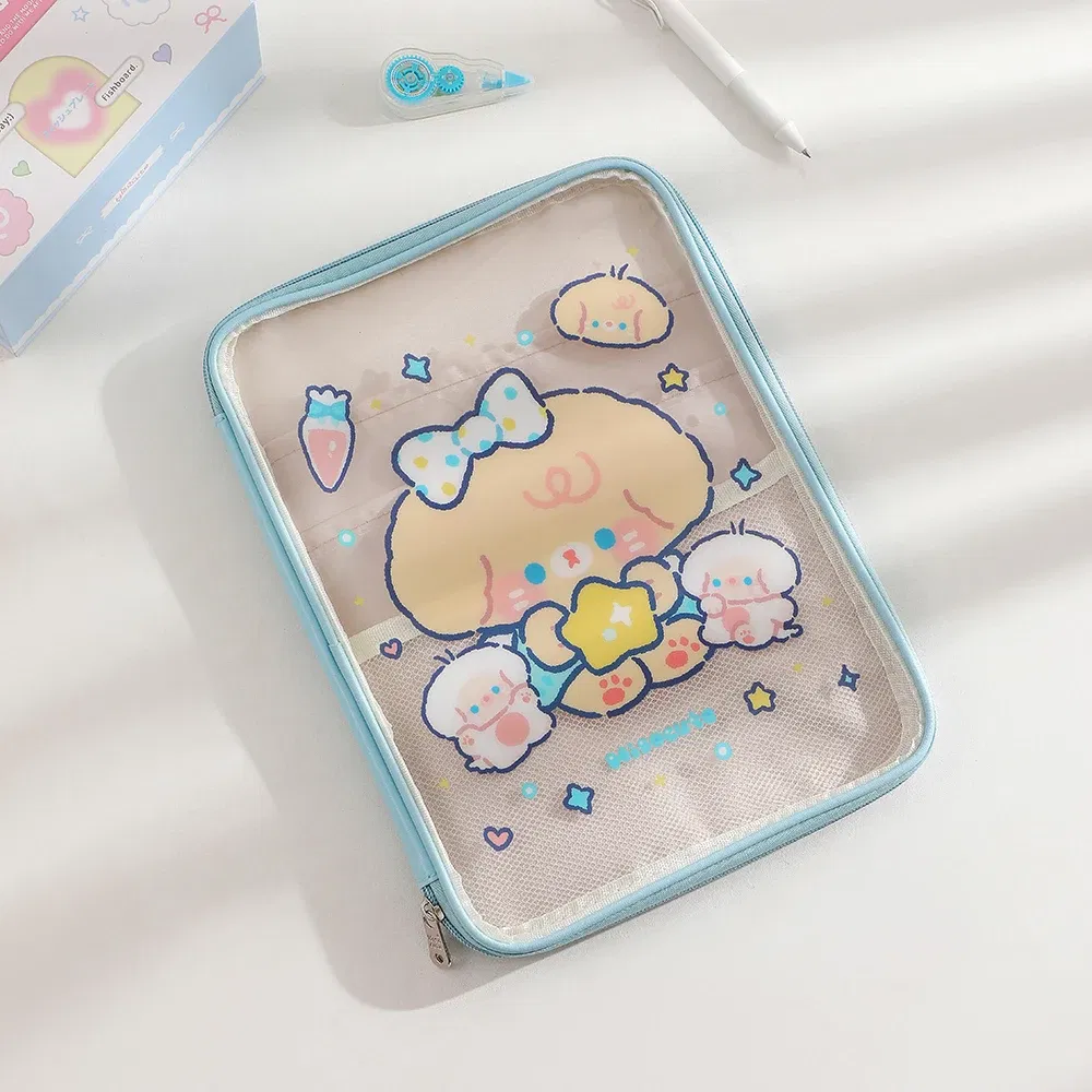 Color: WHITE - Cartoon PVC Stationary Organzier Pouch Big Capacity Storage Pens Eraser Students Pencil Bags