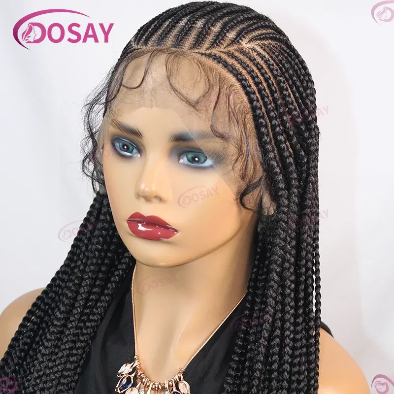 Color: #1,  Wig Length: 36inches - 36" Cornrow Braids Hair Wig Synthetic Braided Wigs For Women Full Lace Cornrow Braid Wig Braid African Knotless Box Braided Wigs