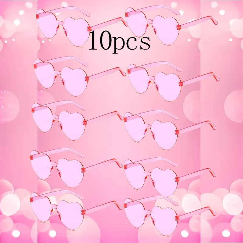 Lenses Color: Light purple - 10PC Heart Sunglasses Love Sunglasses Jelly Color Frameless Heart-shaped One-piece Glasses Dazzling Color Glasses