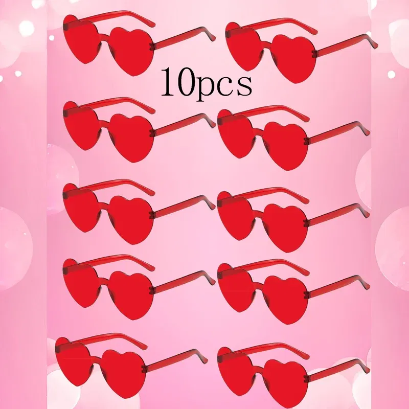 Lenses Color: Light purple - 10PC Heart Sunglasses Love Sunglasses Jelly Color Frameless Heart-shaped One-piece Glasses Dazzling Color Glasses