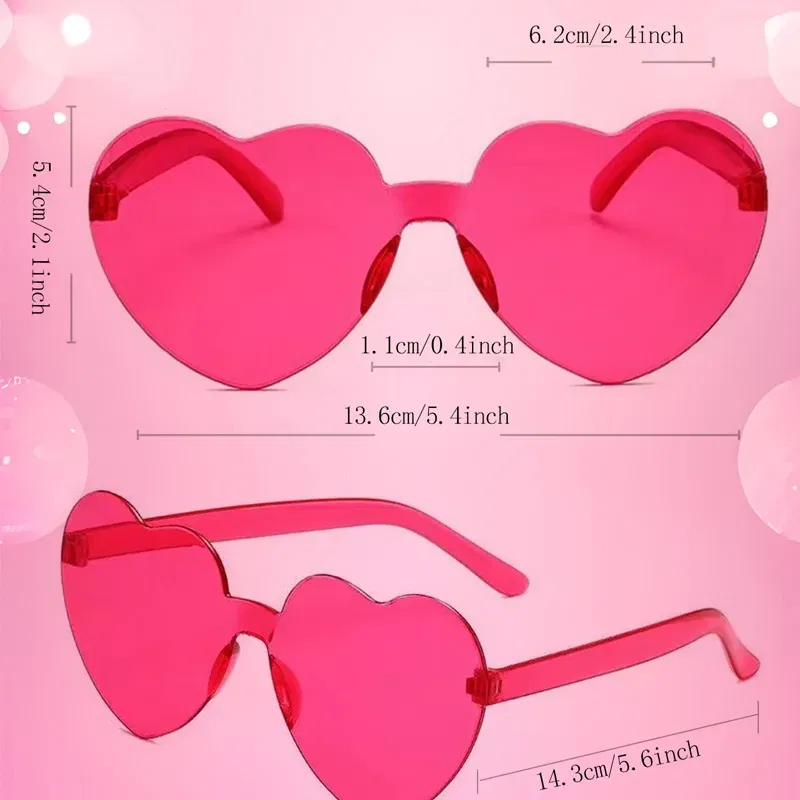 Lenses Color: Light purple - 10PC Heart Sunglasses Love Sunglasses Jelly Color Frameless Heart-shaped One-piece Glasses Dazzling Color Glasses