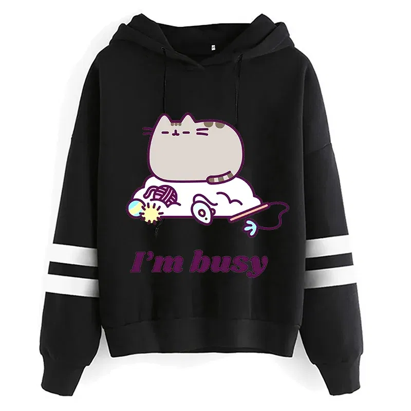 Color: Dark Grey, Size: L - Women Ullzang Cute Cat Funny Cartoon Sweatshirt Pusheen Cat Kawaii Harajuku Korean Style Hoodies Graphic Fashion Hoody Female