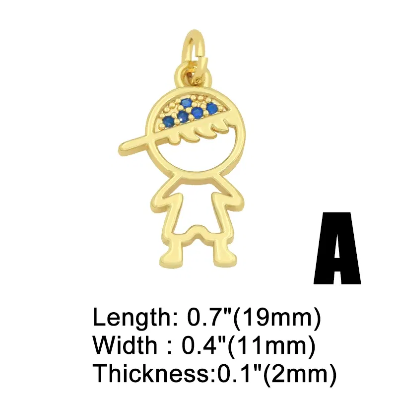 Metal color: Titanium Plated - OCESRIO Gold Plated CZ Small Boy and Girl Charms for Necklaces Copper DIY Handmade Pendants for Earrings Wholesale chma091