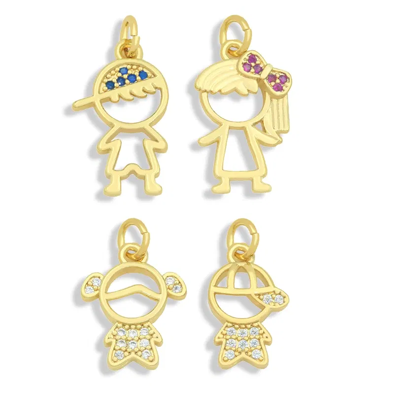 Metal color: Titanium Plated - OCESRIO Gold Plated CZ Small Boy and Girl Charms for Necklaces Copper DIY Handmade Pendants for Earrings Wholesale chma091