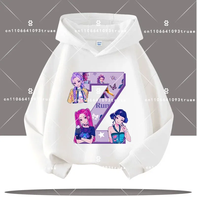 Color: MULTI, Kid Size: 7 - K-pop Demon Hunters Letter A-Z 3-12 Year Old Children Hooded Sweatshirt Girls' Casual Shirt Boys' Sports Shirt Cartoon Print