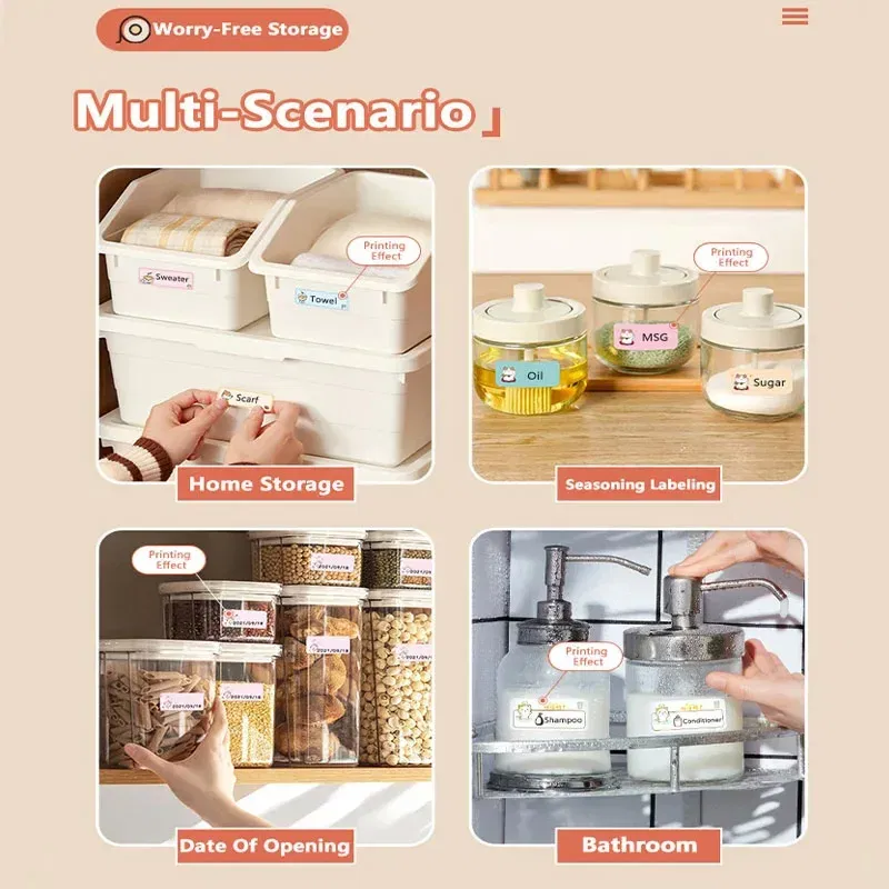 Color: Light Red - Niimbot D11/D101/D110 cute cartoon color thermal label sticker self-adhesive waterproof sticker mini portable printer