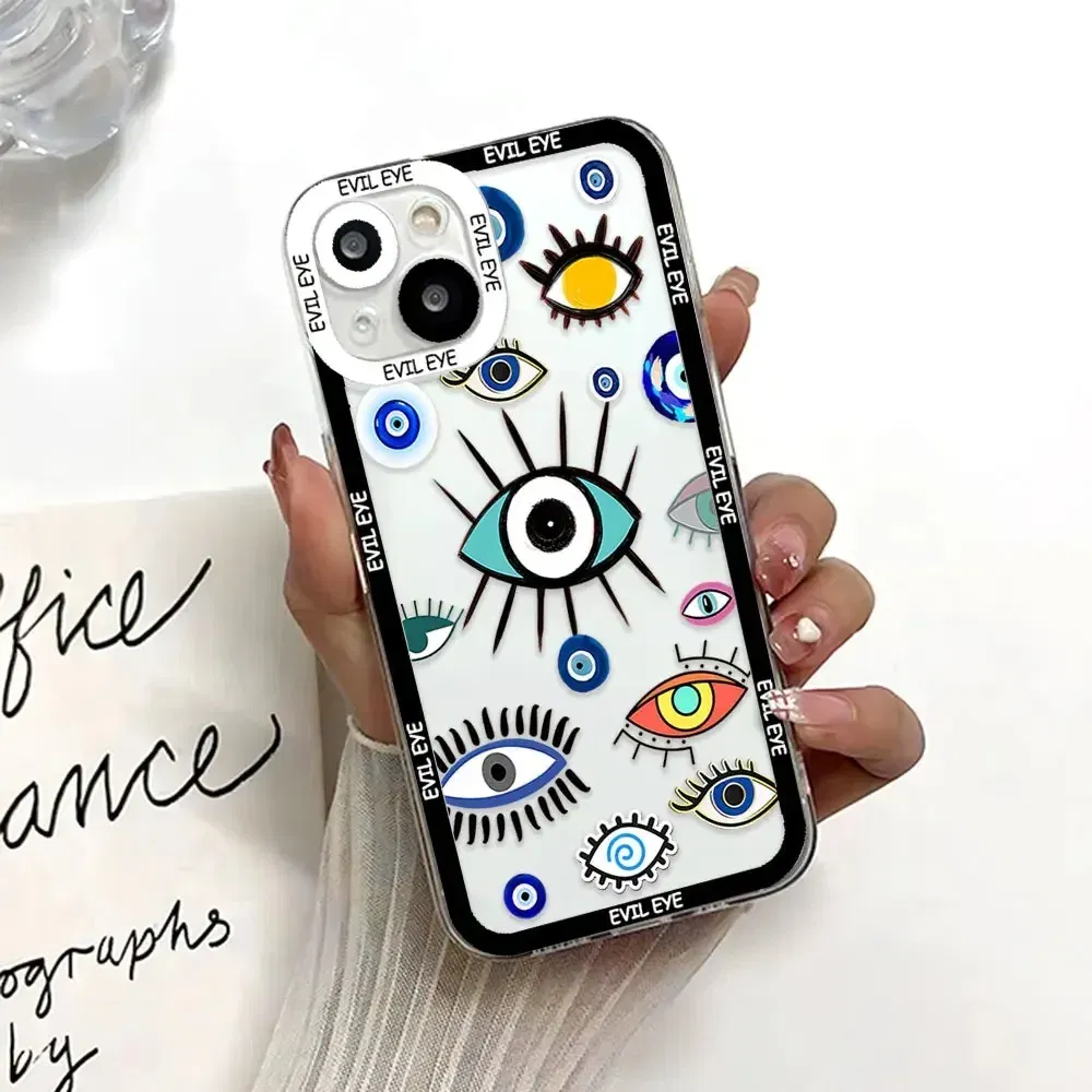 Color: Blue, Material: CANVAS - Blue Evil Eye Phone Case For Samsung Galaxy S10 S20 S21 S22 S23 S24 FE Plus Ultra Note 20 Transparent TPU Case
