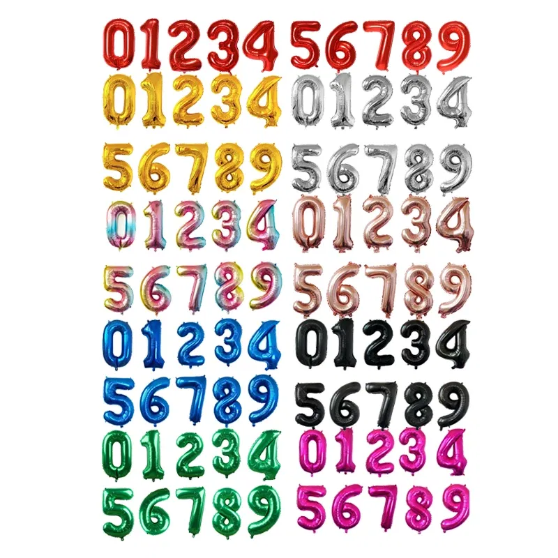 Color: RUBY, Ballon Size: 16INCH, Shape: N - 16/32 inch Number Foil Rose Gold Green Silver Discolor Digital Baby Shower Supplies Kid Boy balloons Birthday Party Decoration
