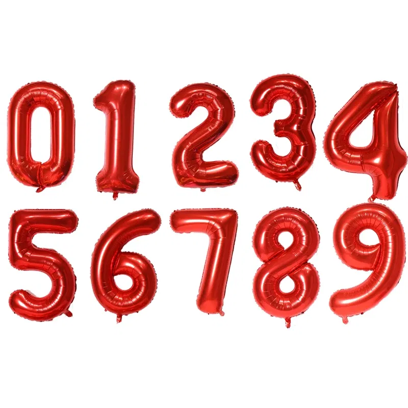 Color: RUBY, Ballon Size: 16INCH, Shape: N - 16/32 inch Number Foil Rose Gold Green Silver Discolor Digital Baby Shower Supplies Kid Boy balloons Birthday Party Decoration