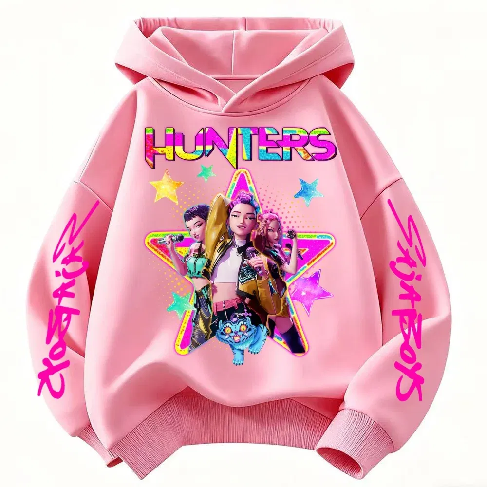 Color: black, Kid Size: 6 - KPop Demon Hunters Huntrix Girls Sweatshirts Spring Fall Boys Children Hoodies Long Sleeves T-shirt Jacket Toddler Kids Clothes