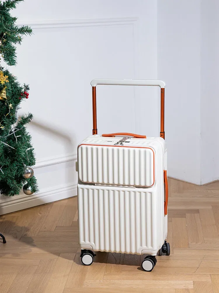 Color: Beige, Luggage Size: 20Inches 500mm - Wide Pull Rod Suitcase 2024 New Universal Wheel Small Lightweight Boarding Luggage 20 inch Password Lock Travel Case