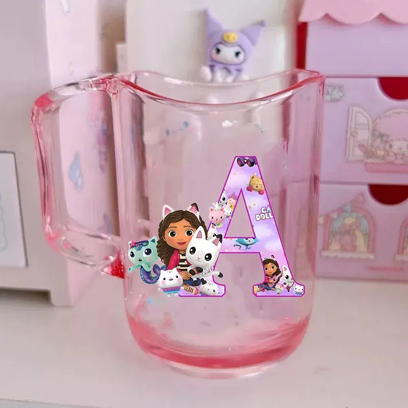 Color: WHITE, Size: Other - Gabby Dollhouse Letter A-Z Print Water Cup ABS Tooth Brushing Cups Anime Kawaii Cat Kids Toothglass Cups Kids Birthday Gift