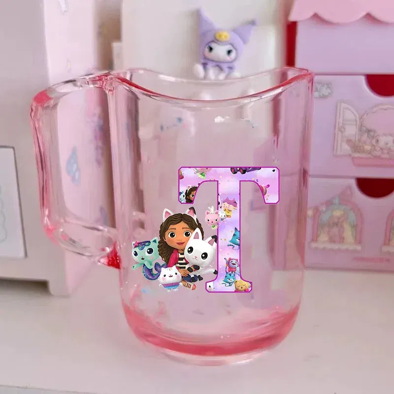 Color: WHITE, Size: Other - Gabby Dollhouse Letter A-Z Print Water Cup ABS Tooth Brushing Cups Anime Kawaii Cat Kids Toothglass Cups Kids Birthday Gift