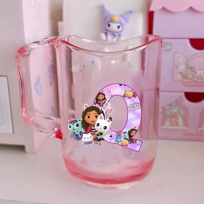 Color: WHITE, Size: Other - Gabby Dollhouse Letter A-Z Print Water Cup ABS Tooth Brushing Cups Anime Kawaii Cat Kids Toothglass Cups Kids Birthday Gift