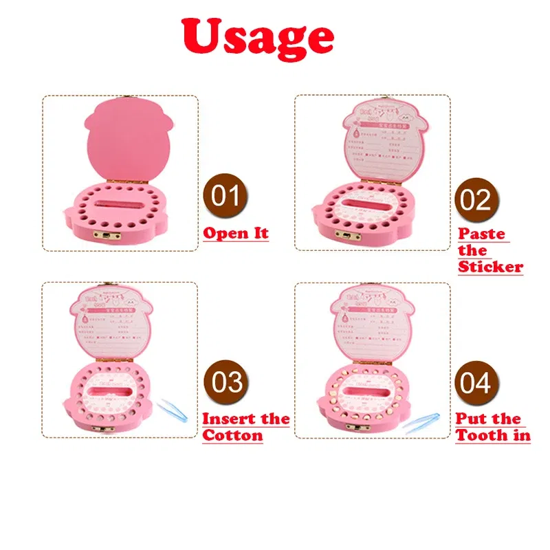 Color: Light Blue - Cute Wooden Baby Tooth Box Boxes Kids Milk Teeth Storage Box English/Spanish/French/Russian/Italian/Portuguese Keepsake Boxes