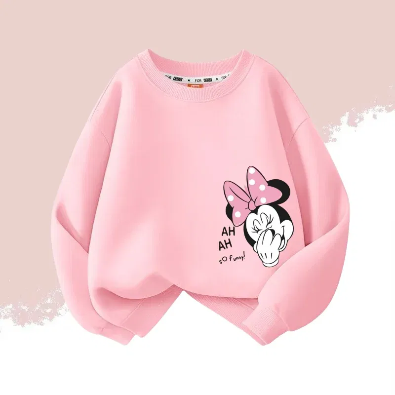 Color: Pink, Kid Size: 2T - Autumn Baby Girls Cotton Cloth Kid Boy Disney Minnie Printed Long Sleeve Sweatshirt Children Cartoon O-Neck Soft Breathable Top