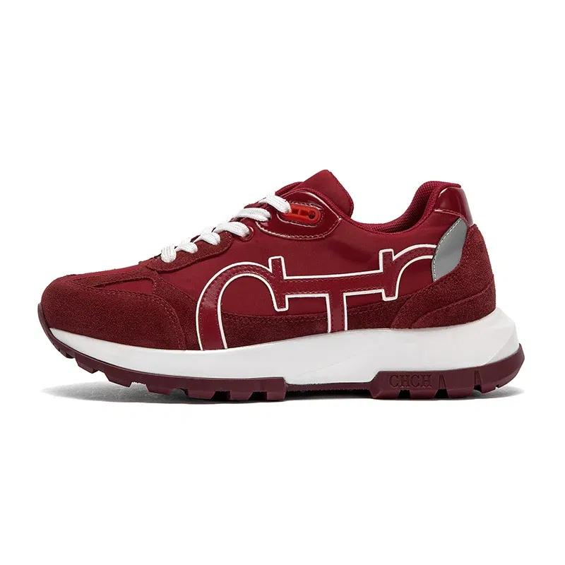 Color: wine red, Shoe Size: 8 - CHCH Men's Tennis Shoes Black Cow Leather Material Stitching Design Men's Shoes Sports Shoes