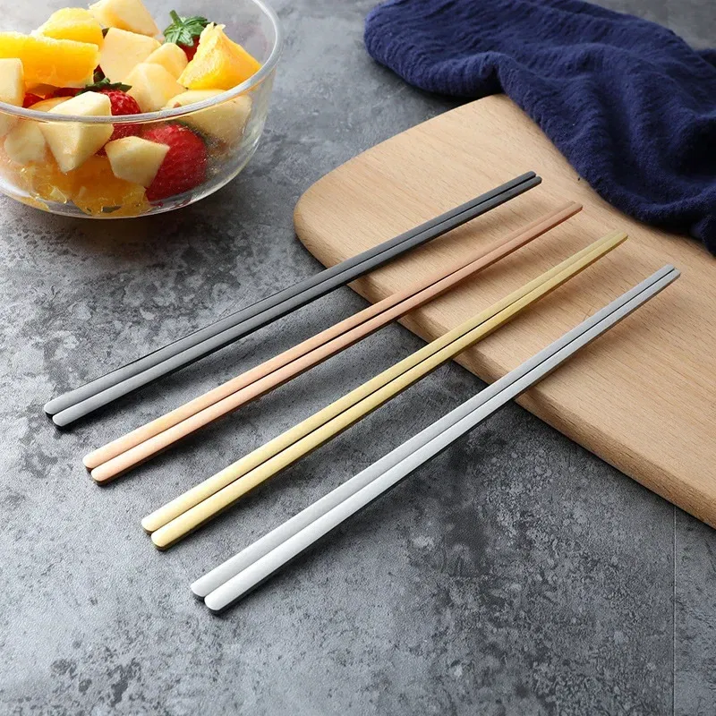 Color: Gold - 304 Stainless Steel Metal Chopsticks Tableware 1 Pair Non-Slip Chinese Chopstick Sushi Sticks Flatware Kitchen Accessories