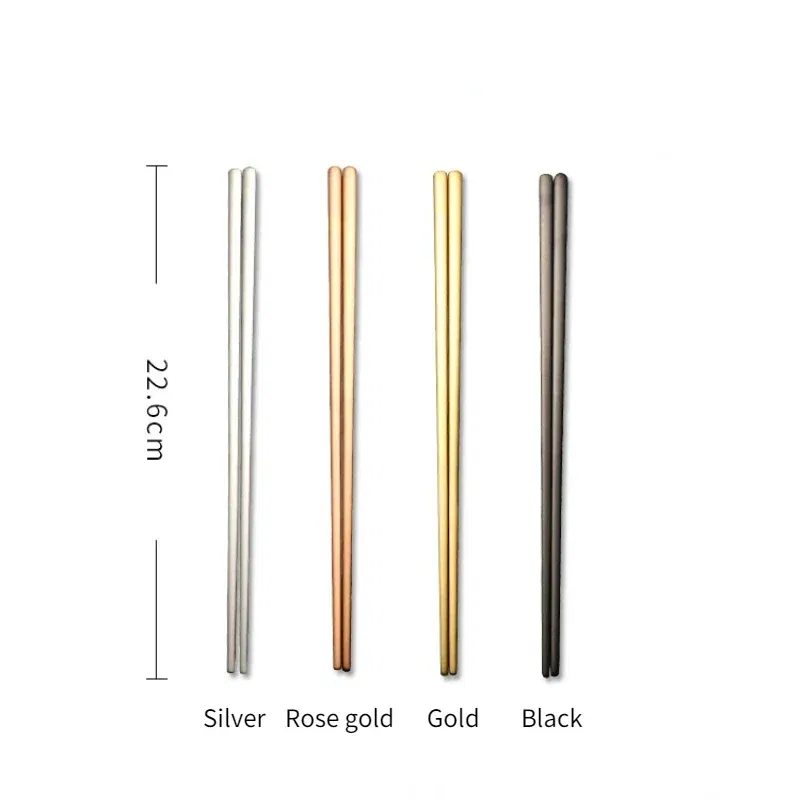 Color: Gold - 304 Stainless Steel Metal Chopsticks Tableware 1 Pair Non-Slip Chinese Chopstick Sushi Sticks Flatware Kitchen Accessories