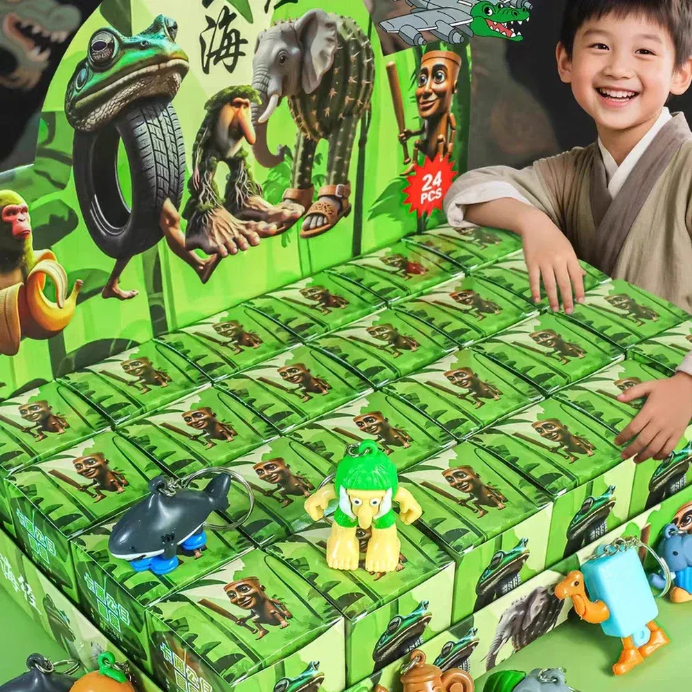 Color: Yellow - 24PCS Italian Brainrot Blind Box Toy Tungtungtung Sahur Tralarero Tralala Bombardinocrocodilo Figures Key Chain Birthday Gift