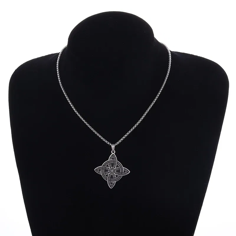 Metal Color: Dark Gold - Stainless Steel Silver Color Pattern Witch Knot Pendant Necklace Celtic Knot Lucky Jewelry Gift for Friends Family