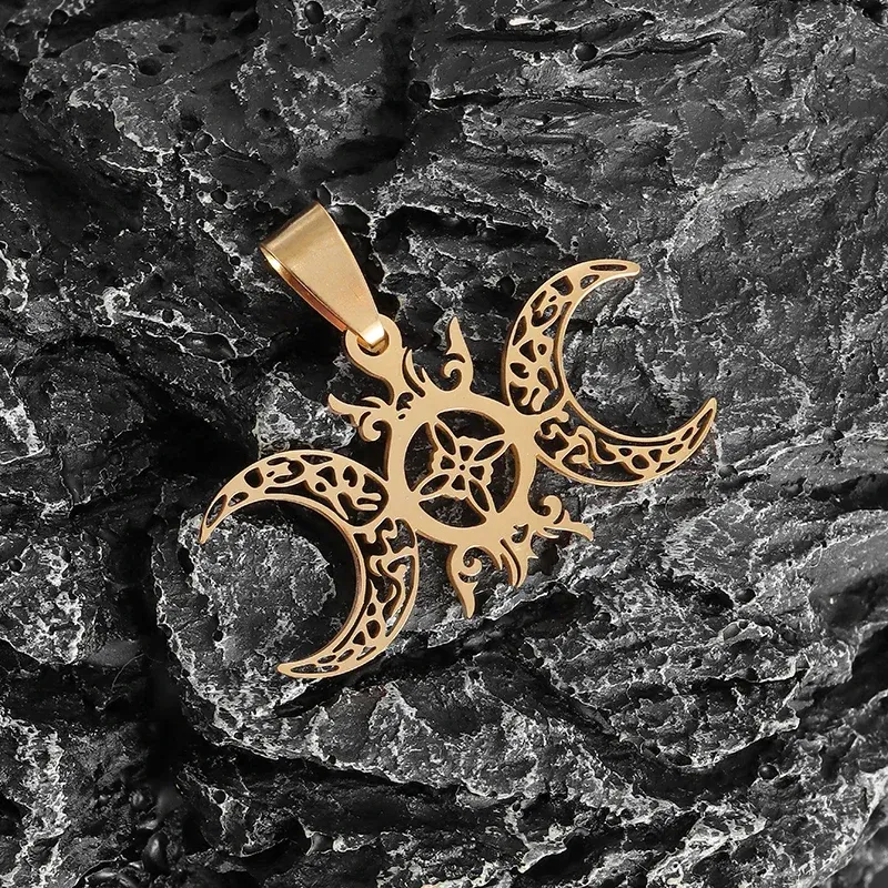 Metal Color: Dark Gold - Stainless Steel Silver Color Pattern Witch Knot Pendant Necklace Celtic Knot Lucky Jewelry Gift for Friends Family