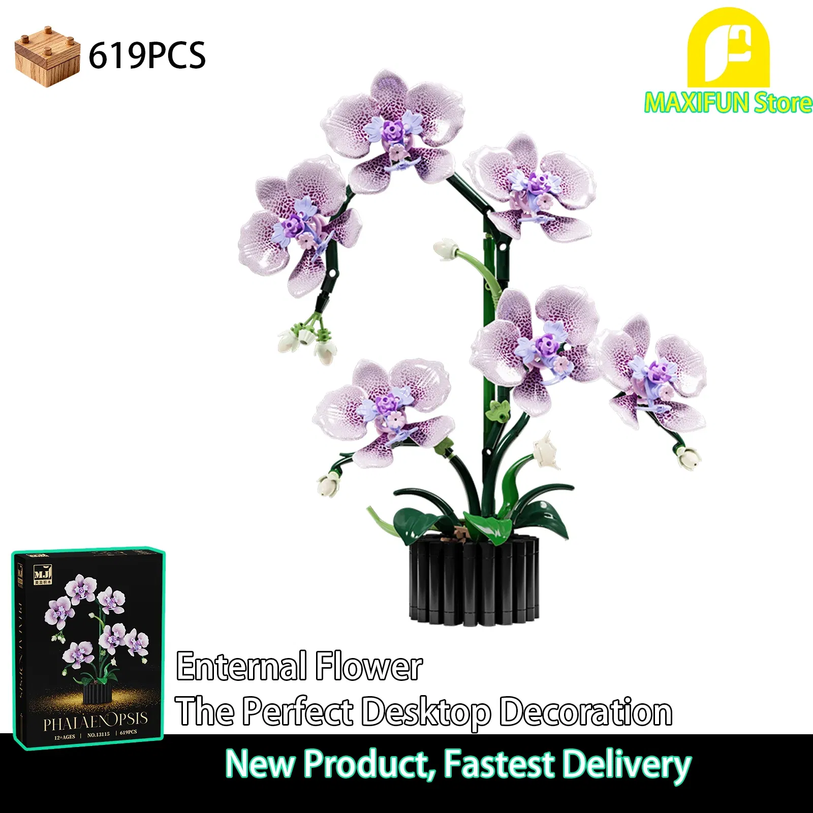 619PCS Flower Building Block Set Phalaenopsis Flower Toy Assembly Bricks Desktop Decoration Enternal Flower Children Gift