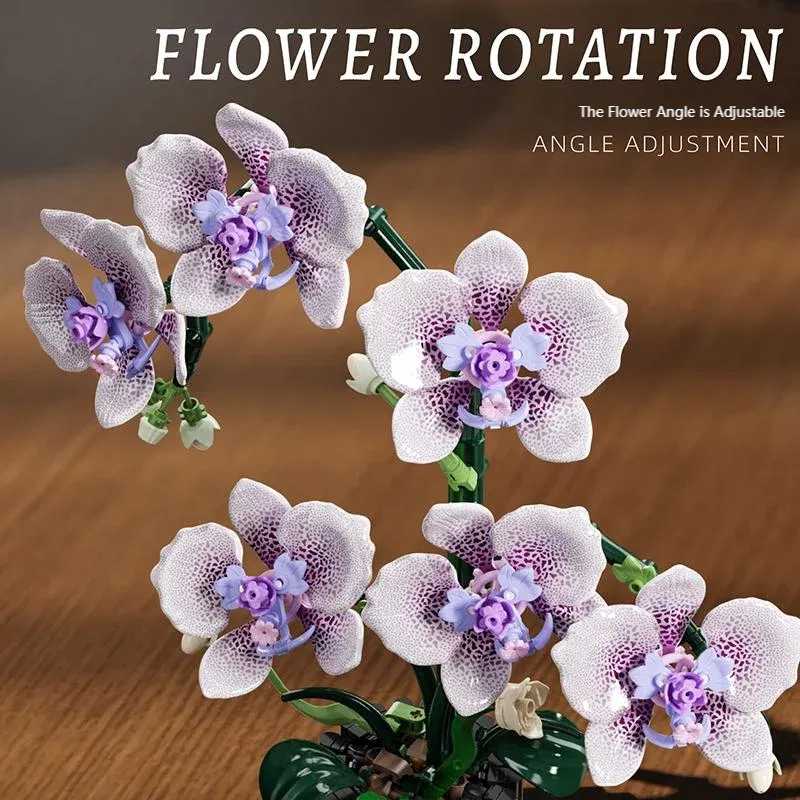 619PCS Flower Building Block Set Phalaenopsis Flower Toy Assembly Bricks Desktop Decoration Enternal Flower Children Gift