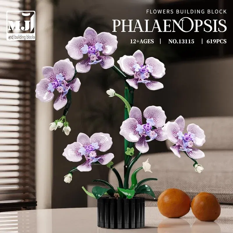 619PCS Flower Building Block Set Phalaenopsis Flower Toy Assembly Bricks Desktop Decoration Enternal Flower Children Gift