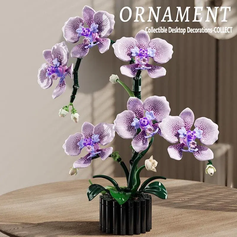 619PCS Flower Building Block Set Phalaenopsis Flower Toy Assembly Bricks Desktop Decoration Enternal Flower Children Gift