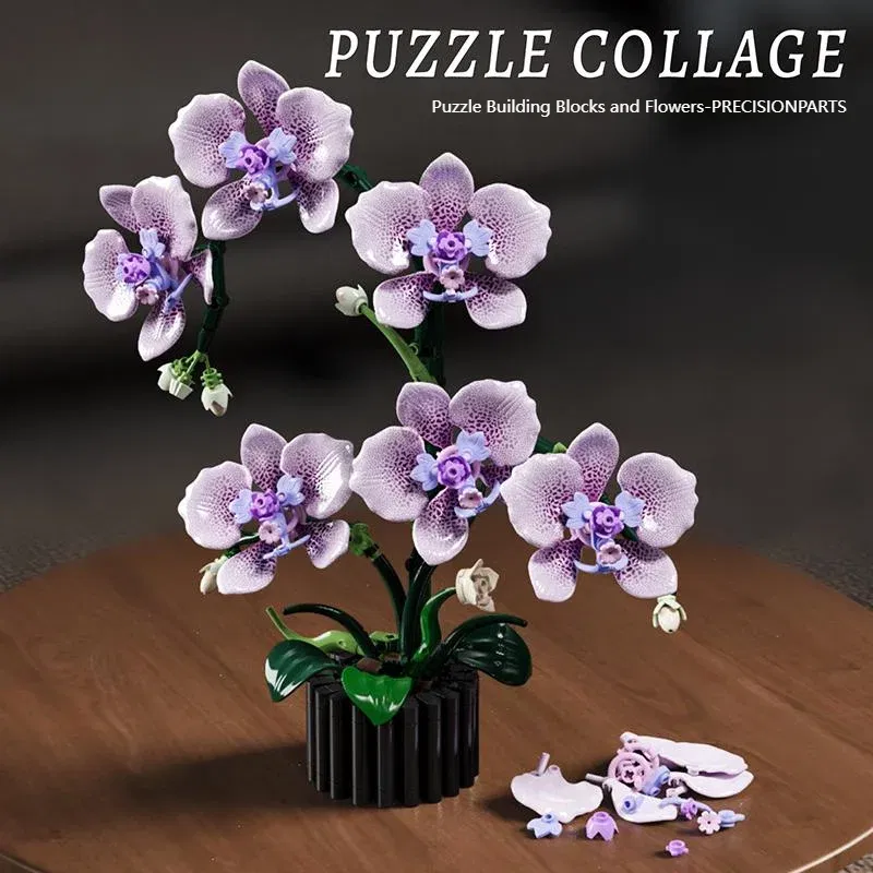 619PCS Flower Building Block Set Phalaenopsis Flower Toy Assembly Bricks Desktop Decoration Enternal Flower Children Gift